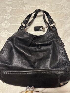 Coach Black Leather Shoulder Bag with Silver Hardware